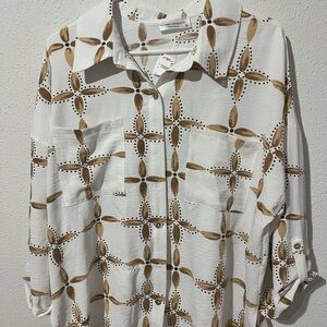 New Chic White and Brown Women's Button Down Shirt